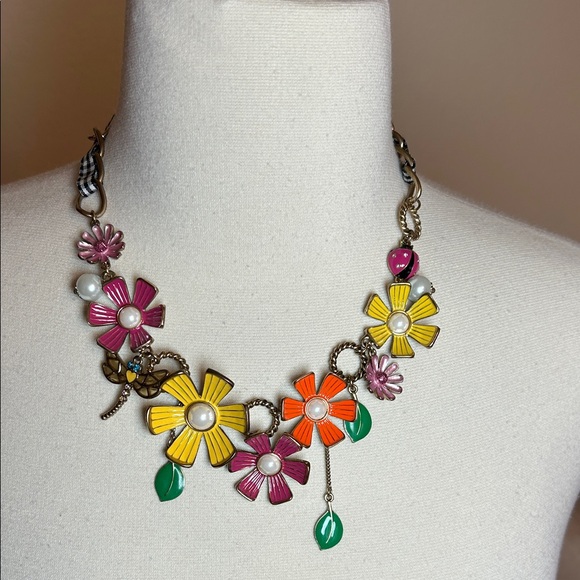Betsey Johnson RARE Flower Garden Enamel and Rhinestone Gingham Ribbon necklace - Picture 11 of 11